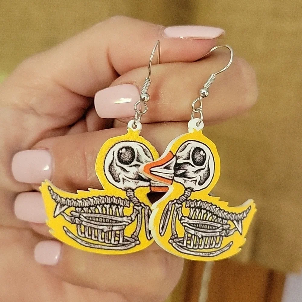 🔥LAST PAIR🔥 Rubber Duck Skeleton Drop Earrings - Picture 5 of 5